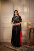 Black crepe ruffled blouse with draped skirt set