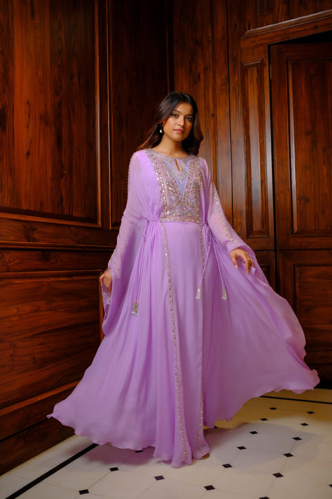 Lavender kaftan style gown