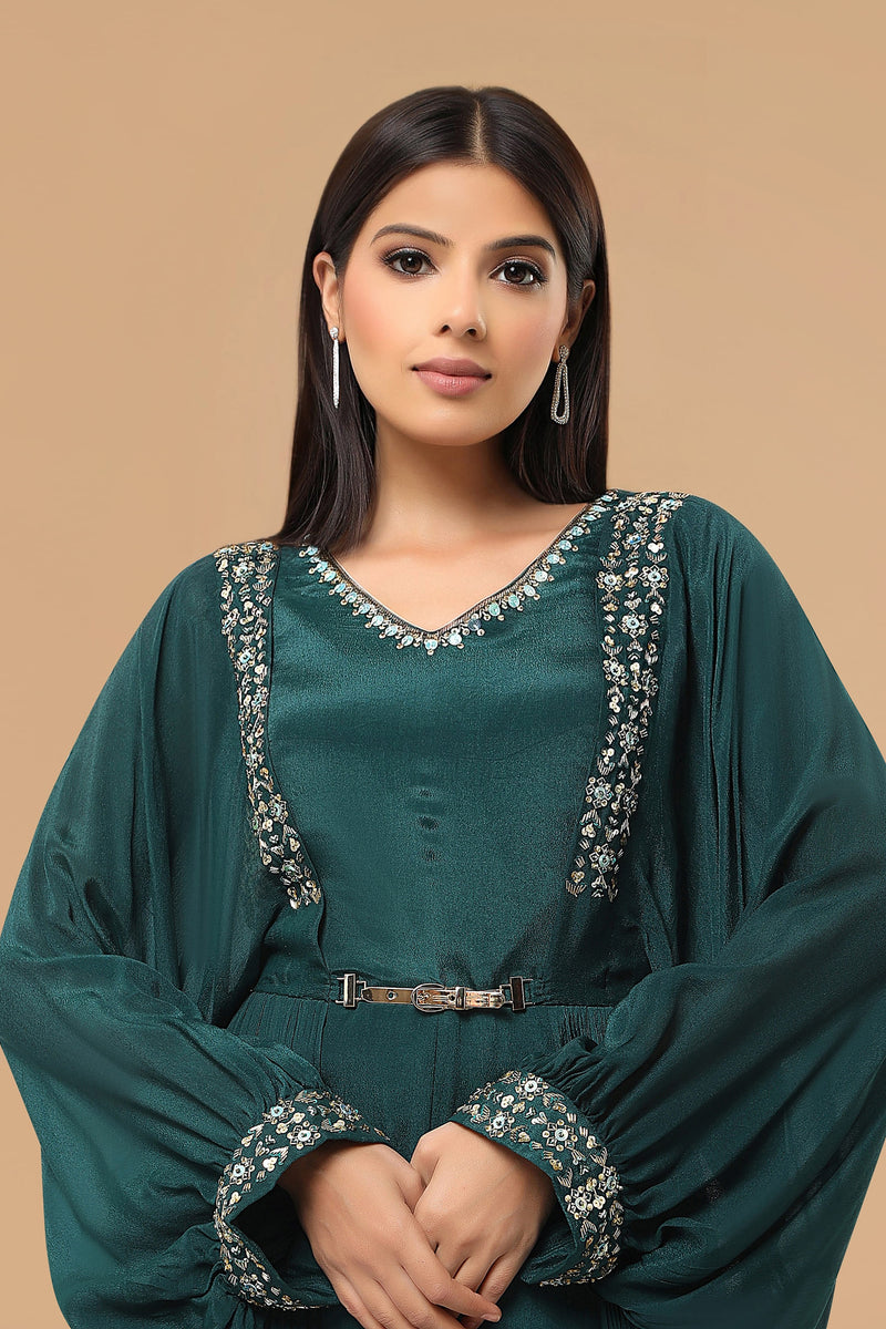 Bottle green Jumpsuit in crepe fabric. Sionnah