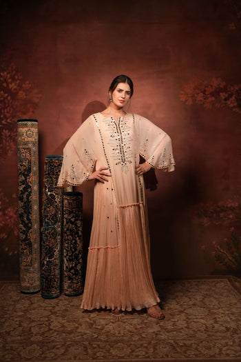 Peach straight gown with gathers