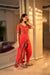 Red asymmetric hem tunic with dhoti set