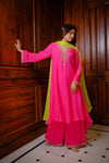 Fuchsia pink flared tunic with palazzo and dupatta