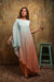 Aqua and peach flared, one shoulder cowl tunic with palazzo set