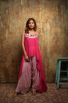 Fuchsia pink strappy tunic with draped palazzo set