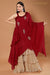 Cherry red layered asymmetrical tunic with layered gharara set.