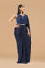 Navy blue textured fabric gown.