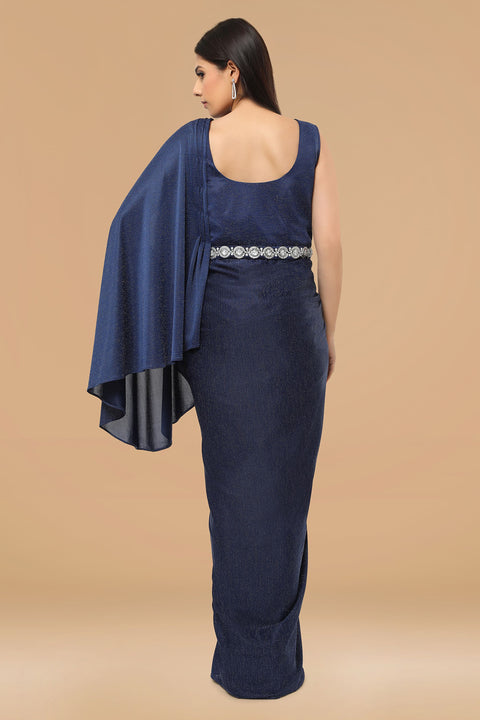 Navy blue textured fabric gown.