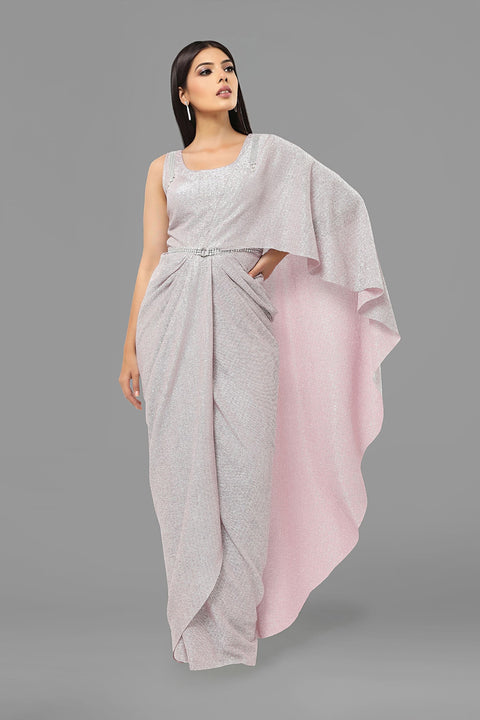 Lavender textured fabric gown.