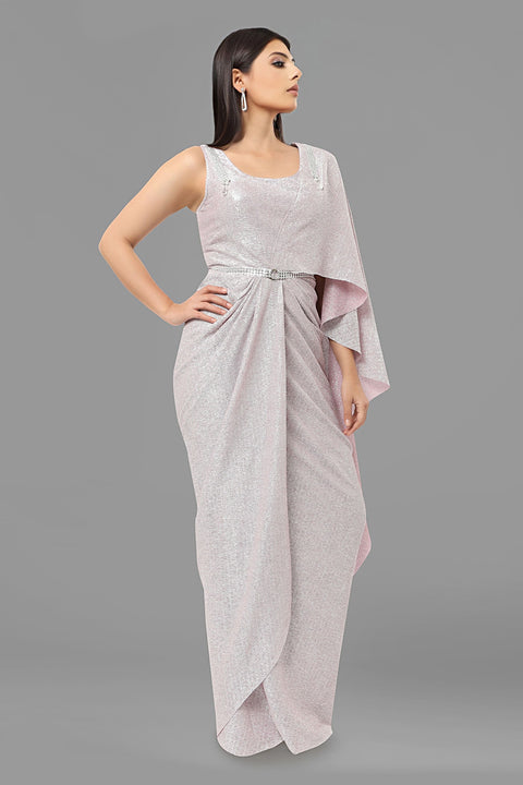 Lavender textured fabric gown.
