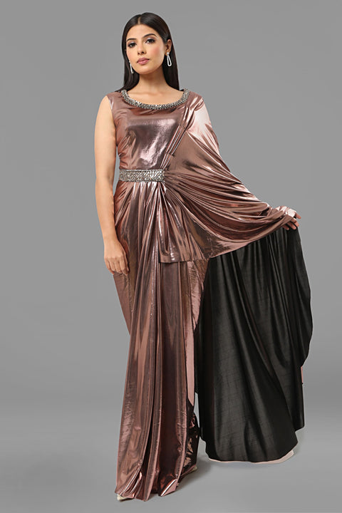 Metallic draped gown.