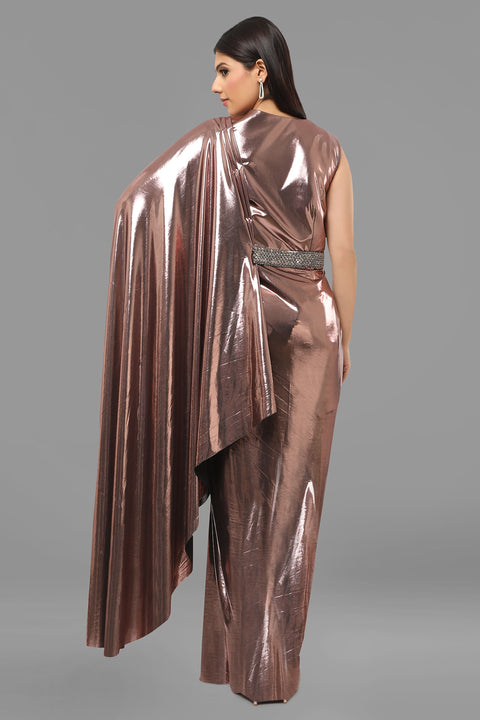 Metallic draped gown.