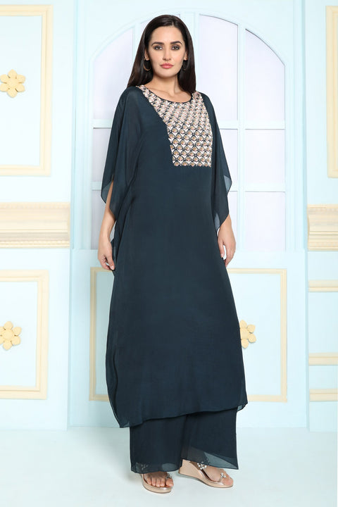 Deep teal kaftan style tunic set.