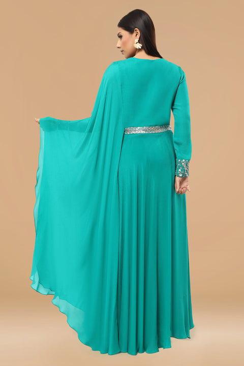 Leaf green long tunic with front slit and pallazo.