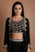 Black embroidered crop top with jacket set
