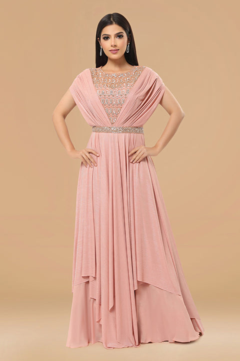 Baby pink draped gown.