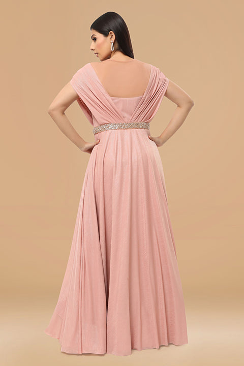 Baby pink draped gown.