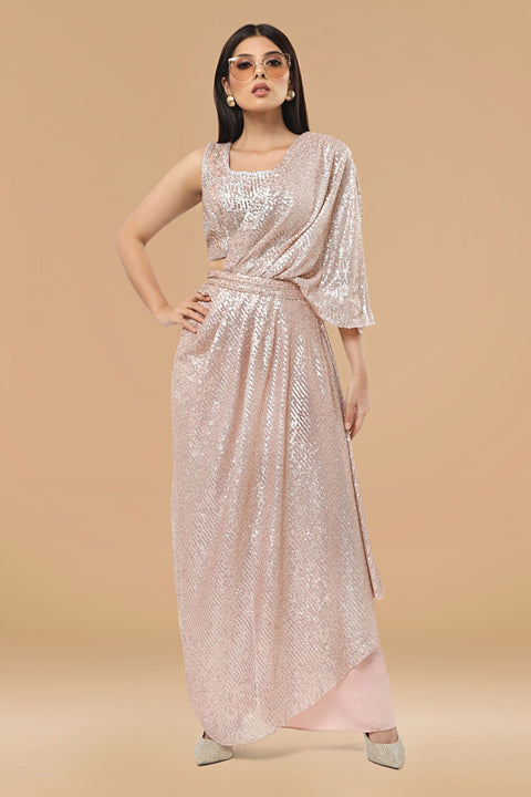 Peach crop top, pallazo and a overlap set.