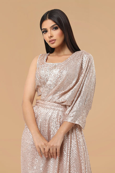 Peach crop top, pallazo and a overlap set.