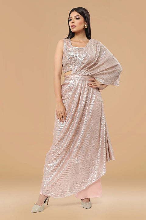 Peach crop top, pallazo and a overlap set.