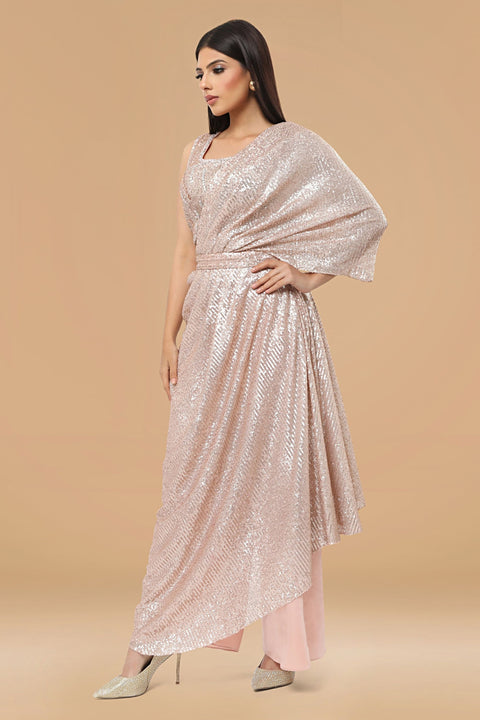 Peach crop top, pallazo and a overlap set.