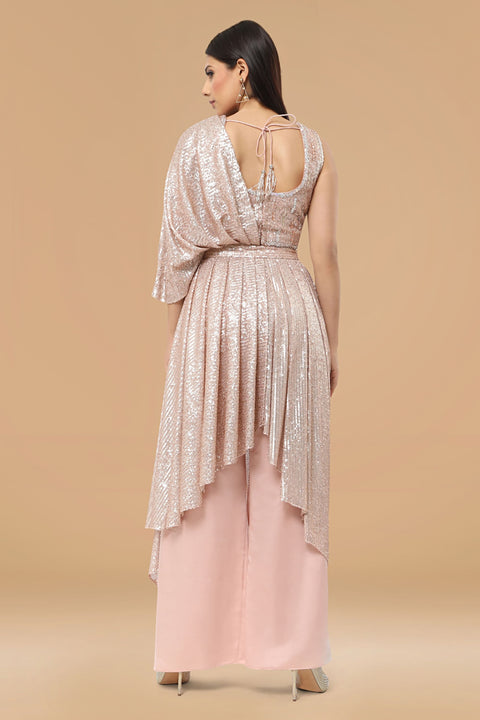 Peach crop top, pallazo and a overlap set.