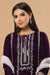 Purple A line velvet kurta with matching pallazo and contrast dupatta.