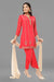 Tomato red a line kurta, over lap pants in crepe and dupatta.