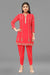 Tomato red a line kurta, over lap pants in crepe and dupatta.
