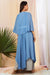 Ice blue flared cape jacket with crop top and pallazo.