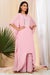 Pink crepe high low kaftan tunic paired with gathered gharara.