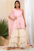 Baby pink one shoulder flared tunic with triple layered gharara.