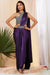 Violet shimmer draped saree with grey shimmer crop top.