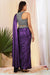 Violet shimmer draped saree with grey shimmer crop top.