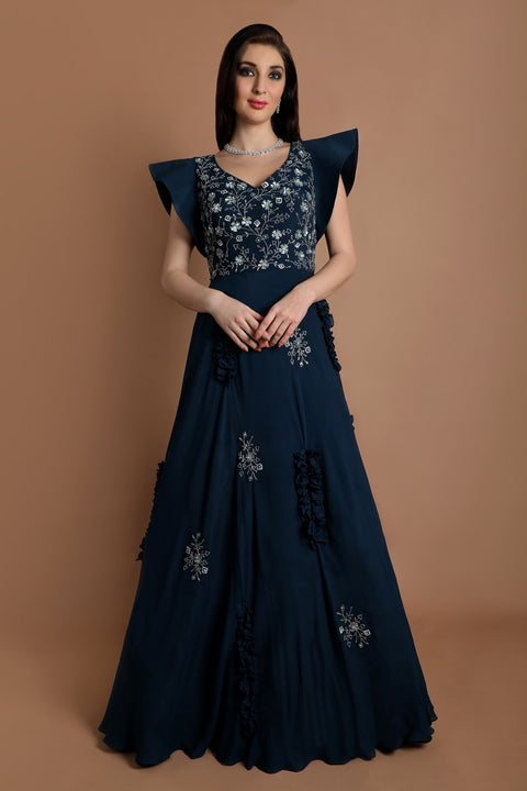 Teal Blue cap sleeves gown.