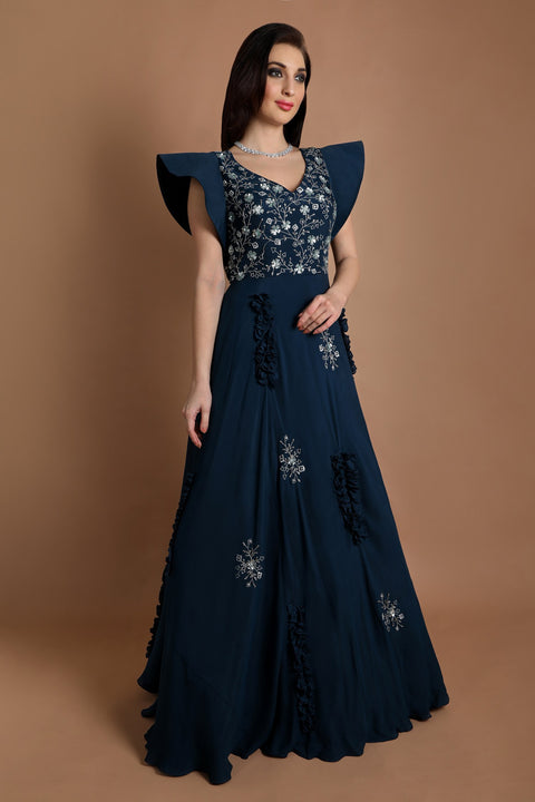Teal Blue cap sleeves gown.