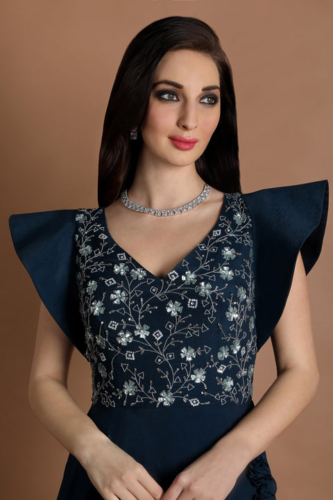 Teal Blue cap sleeves gown.