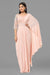 Baby pink draped saree gown with embellishments.