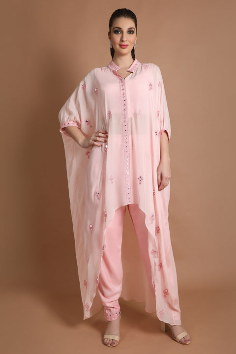 Baby pink poncho style high low tunic set.