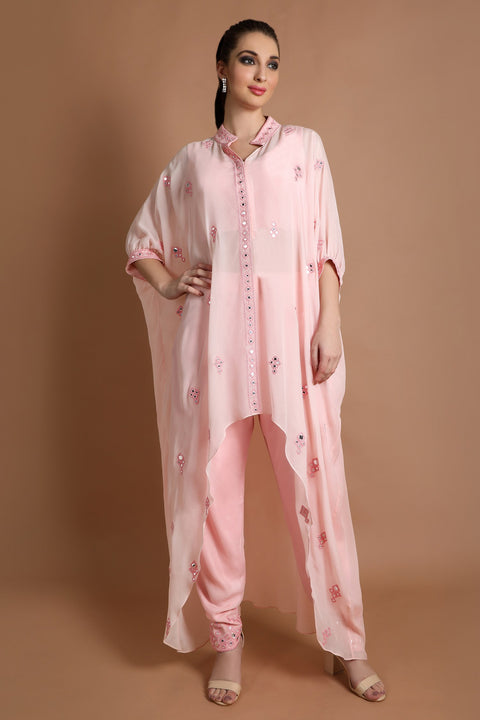 Baby pink poncho style high low tunic set.