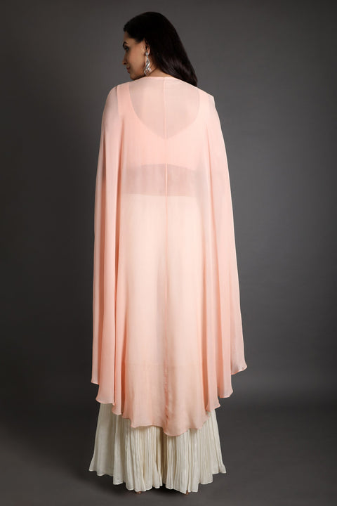 Peach with ivory cape and  front tie up set.