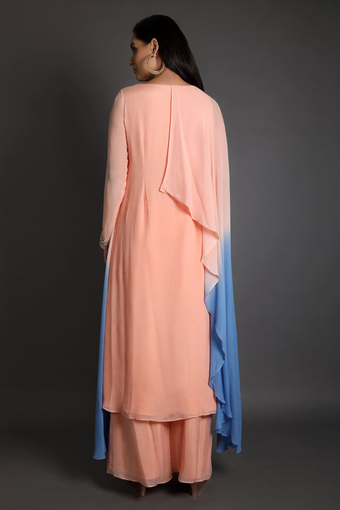 Peach with ice blue double layered tunic set.
