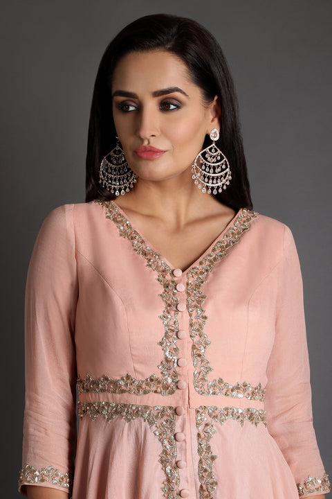 Peach with oyster double layered high low tunic set.