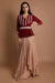Maroon with beige peplum style top with layered skirt set.