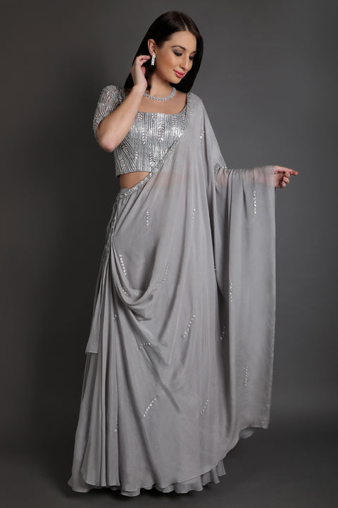 Grey draped concept saree.