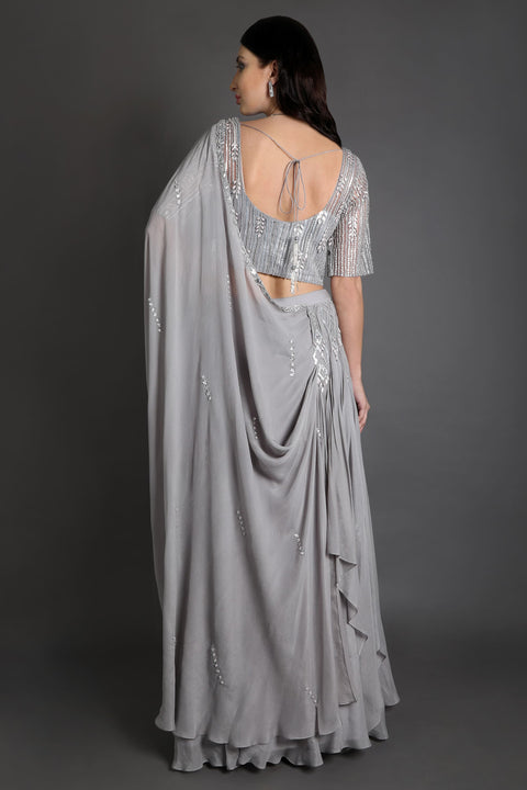 Grey draped concept saree.