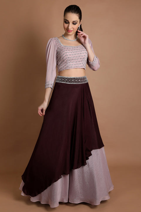 Plum with Onion pink crop top and skirt set.