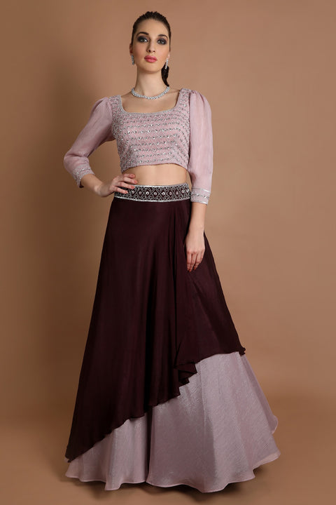 Plum with Onion pink crop top and skirt set.