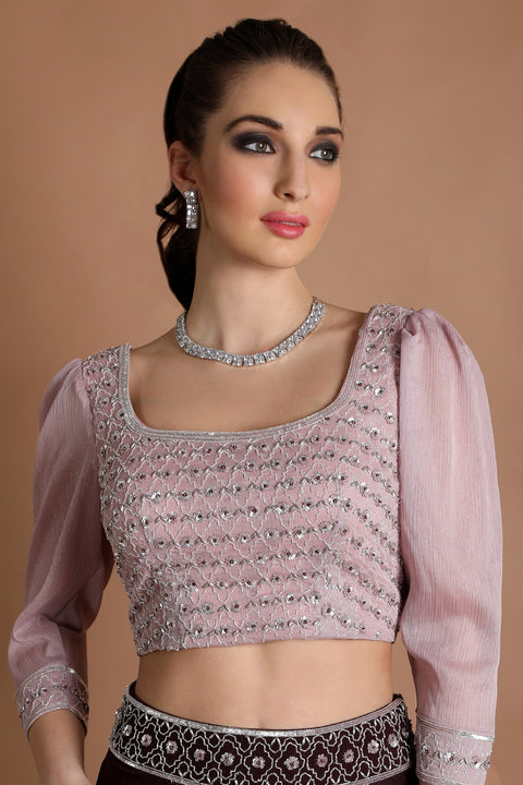 Plum with Onion pink crop top and skirt set.