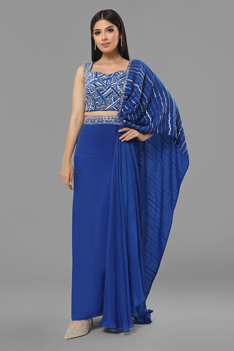 Electric blue draped concept saree.