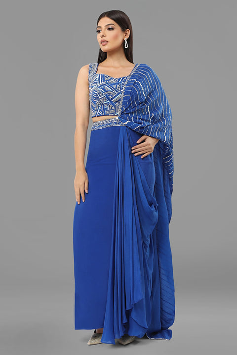 Electric blue draped concept saree.
